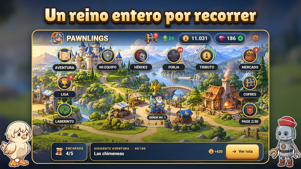 El reino, con la Aventura, la liga, el mercado y los cofres